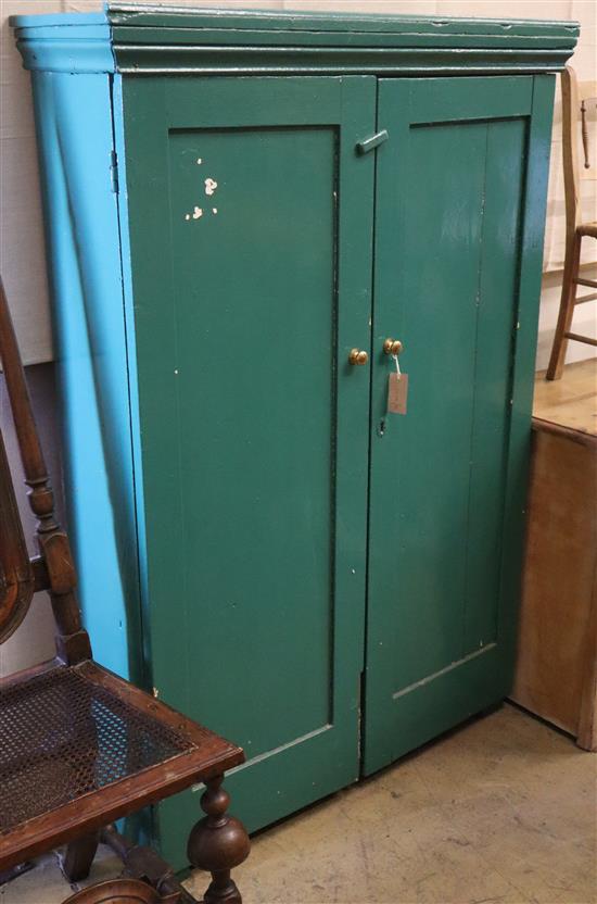 A Victorian painted pine two door cabinet, W.96cm, D.28cm, H.142cm